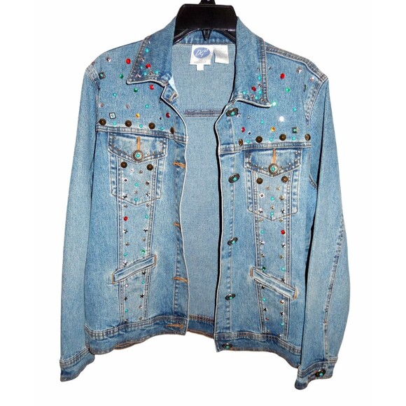DG2 Diane Gilman Denim Jacket Women's Small Canchos Studs Rhinestones - Picture 4 of 6
